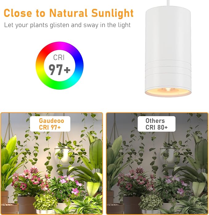Hanging Grow Lights for Indoor Plants Full Spectrum, COB Pendant Spotlight Plant Grow Light for Large Tall Plant, Garden, Herb, Seed, with Timer and 15ft Braided Cord, 40W 3000K, Full Aluminum White