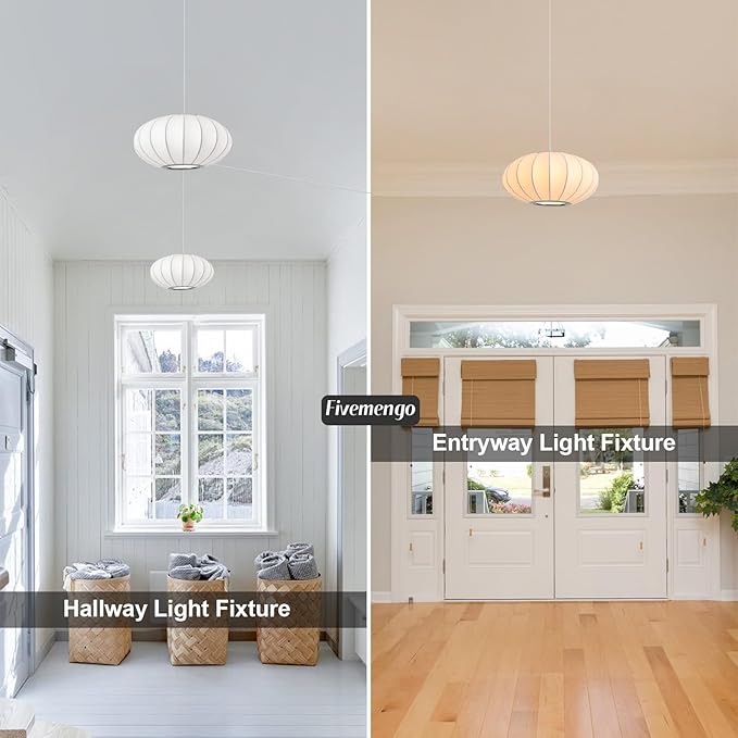 11.8in Plug in Lantern Pendant Light, Small White Imitation Silk Pendant Light Wabi Sabi Saucer Japanese Bubble Hanging Lamp Chandelier for Living Dinning Room Kitchen Island Bedroom 1 Pack