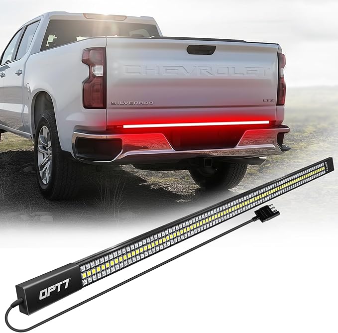 OPT7 Redline 60" Aluminum Truck Tailgate Light Bar w/Sequential Red Turn - Weatherproof Rigid 1-Piece Triple Row LED Strip - Dynamic Taillight w/White Reverse - Fits F150, Silverado, Sierra, Ram