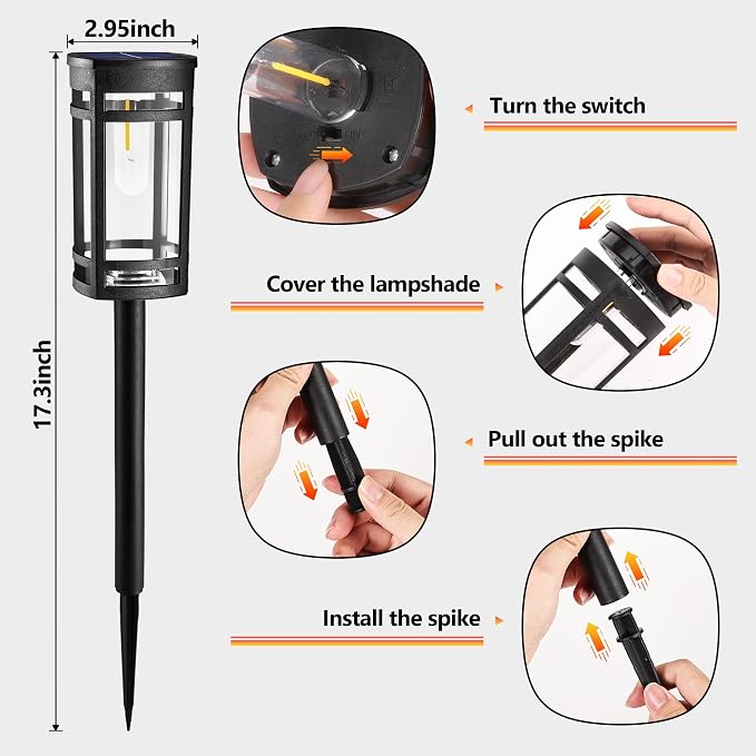 Jyoiat 6 Pack Solar Lights Outdoor, Waterproof Pathway Lights, Cool White | Solar Garden Lights with Auto On/Off for Walkways, Lawns, Paths and Yards; No Wiring Required for Easy Ground Installation