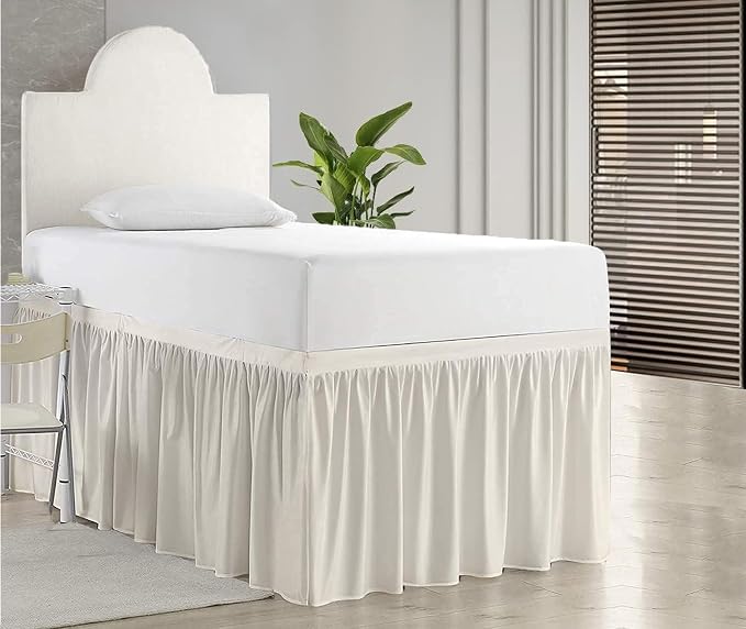 Dorm Bed Skirt, Twin XL, 46" Drop, Ivory | Soft Microfiber Fabric, College dorm rooms, Hides under-bed storage, Fits 39"x80" Beds, Wrinkle-resistant, Machine Washable
