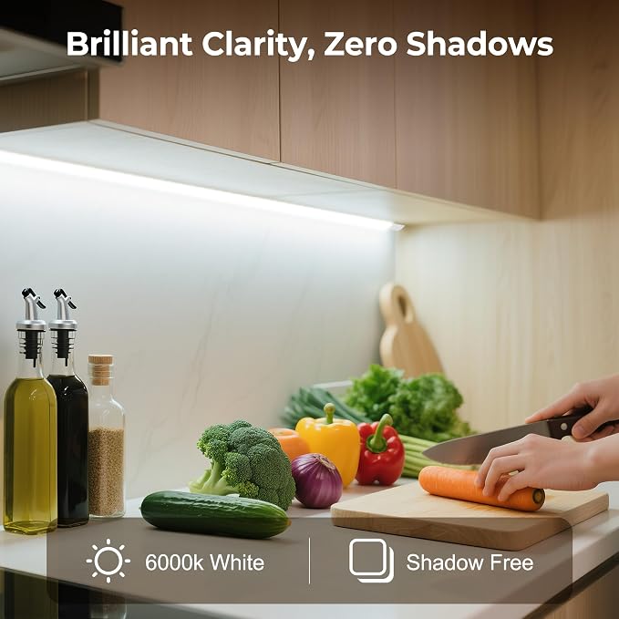 96inch Plug in Under Cabinet Lighting Strip for Kitchen, 120V Bright LED Under Counter Lights 6000k White Slim, Luces para Cocina Bajo Gabinete Under Shelf Wired Light for Sink/Workbench/Bookshelf