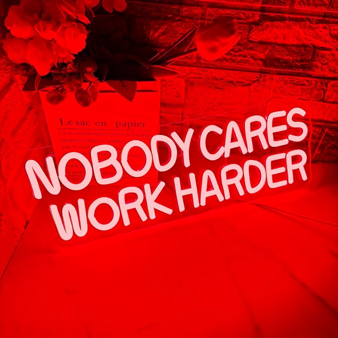 Allball Nobody Cares Work Harder Neon Sign, Motivational Neon Light USB Powered Lnspirational LED Neon Light Wall Art, for Office Study Room Or Gym Teen Bedroom Modern Decor(15.7 * 5.1 In)