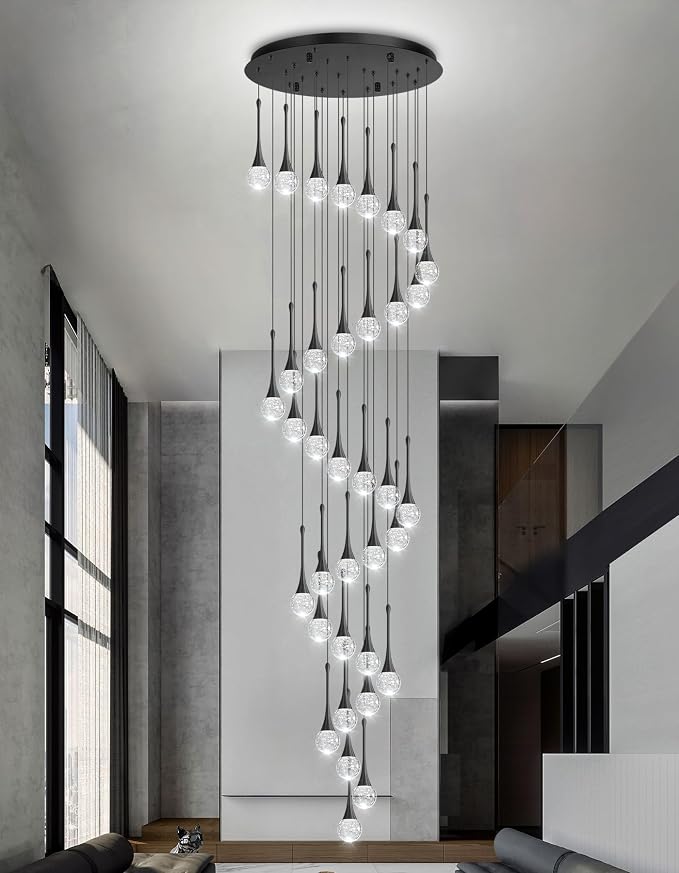 36 Light Modern Glam Crystal Chandelier for High Ceiling LED Dimmable Ceiling Pendant Light Staircase Foyer Enterway Living Room Chandelier Lighting Antique Black