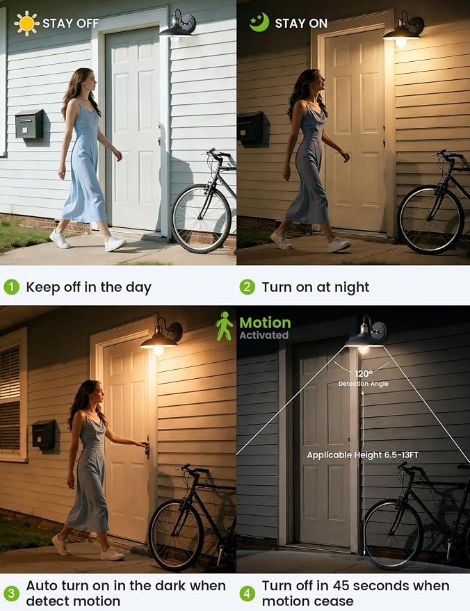 Motion Sensor Light Bulbs, 100W Eq., E26, 110-130V, 2700K, 2Pack | Indoor Outdoor Dusk to Dawn Light, for Porch, Garage, Front Door, Stairs, Hallway, Auto On/Off Motion Activated Light
