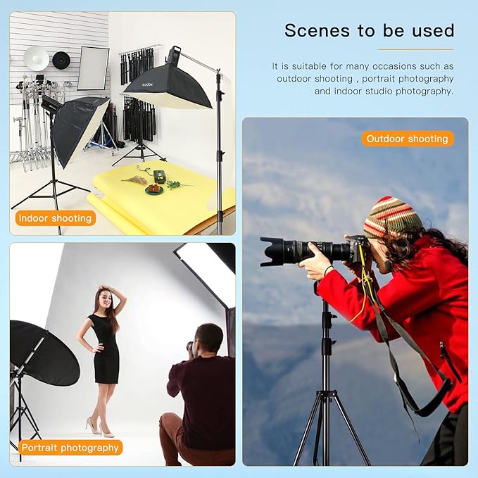 Godox Aluminum Photography Light Tripod Stand for Studio Photographic Lighting, Softboxes, Umbrellas, Backgrounds - 240CM, 94 Inches