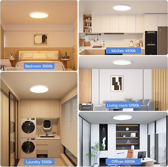 6 Pack 12 Inch Dimmable LED Flush Mount Ceiling Light Fixture 28W 3200LM 5 Color Temperature in One Super Slim Round Ceiling Lamp Low Profile Ceiling Lights for Living Bedroom Kitchen Laundry White