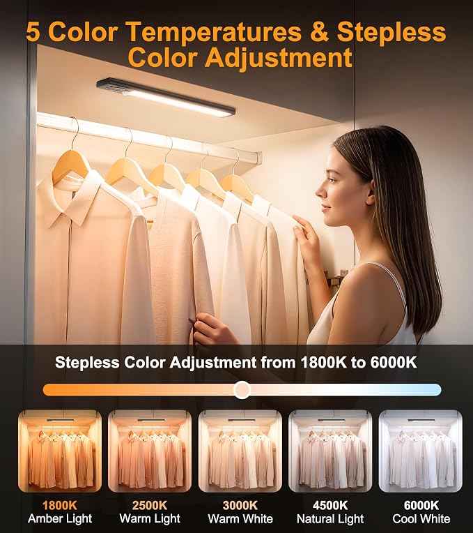 Gritin 2026 Gen 2 12.7inch Under Cabinet Lighting with Flashlight Mode | 5 Colors & 6 Brightness,Super Bright,4 Modes,Motion Sensor,Long Lasting,Easy Installation Under Closet Lights-2 Pack-Black