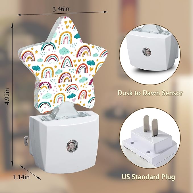 Star Heart Rainbow Night Lights Plug in Wall Lamp Smart Dusk to Dawn Sensor for Home Decorative,Kids Room Bedroom Bathroom Kitchen Hallway Gifts