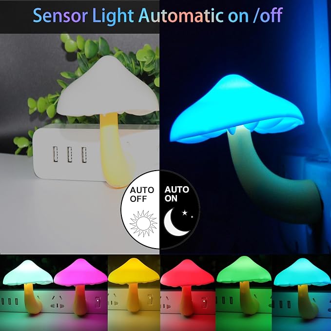 AUSAYE Sensor LED Night Light Plug in Lamp Mushroom Night Light 7-Color Changing Magic Pretty Mushroom-Shaped Night Lights for Adults Kids NightLight | 7-Color Changing Plug in Lamp, Magic Pretty Mushroom-Shaped Night Lights for Adults Kids NightLight