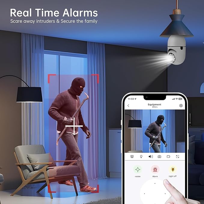 5MP Light Bulb Security Camera Outdoor, 5G&2.4GHz WiFi Lightbulb Outdoor Wireless Security Cameras for Home Security, Two-Way Talk,Color Night Vision, No-Drill, 2-in-1 Bulb Security Camera