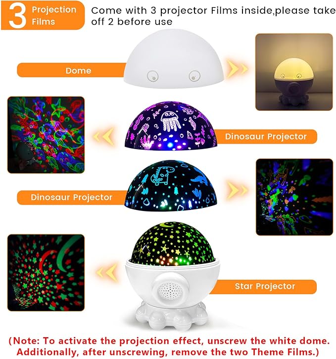 Cute Octopus Night Light Projector,17 Light Modes Ocean Star Projector with 360° Rotation, 3 Projection Films and 9 Lullaby Songs,Night Lamp with Remote and Timer, Gifts for Family and Friends (White)