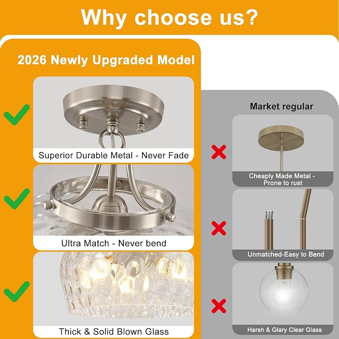 Modern Pendant Lights Kitchen Island, 3-Light Brushed Nickel Pendant Light Fixtures with 14.2" Clear Hammered Glass Shade, Hanging Pendant Lights Fixture for Kitchen Island Dining Room Foyer Entryway