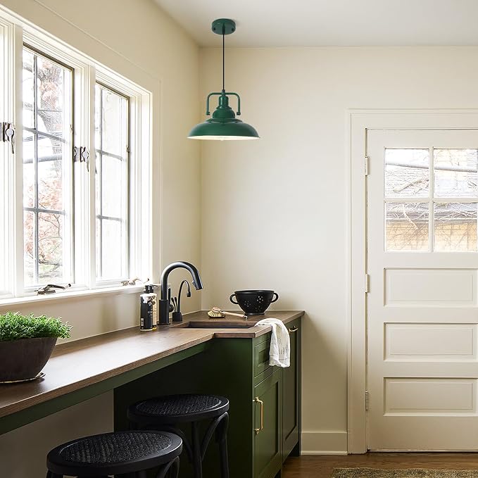 Farmhouse Pendant Light, 12.5inch, 3 Packs Green Kitchen Pendant Lights, Island Pendant Lights, Pendant Lights Kitchen Island, Pendant Light for Bedroom, Office, Kichen Sink, Library