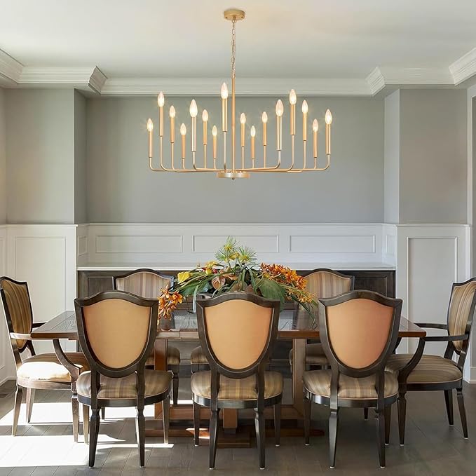Farmhouse Gold Chandeliers for Dining Room, 16-Light Modern Candle Chandelier Light Fixture, Rustic Industrial Metal Chandeliers for Living Room, Kitchen, Staircase, Entryway, Foyer
