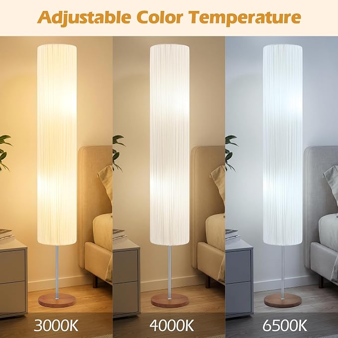 Floor Lamp for Living Room, Color Temperature Adjustable Column Tall Lamp, Standing Lamp Corner Floor Lamp for Bedroom-White Coloth Shade(Bulbs Included)