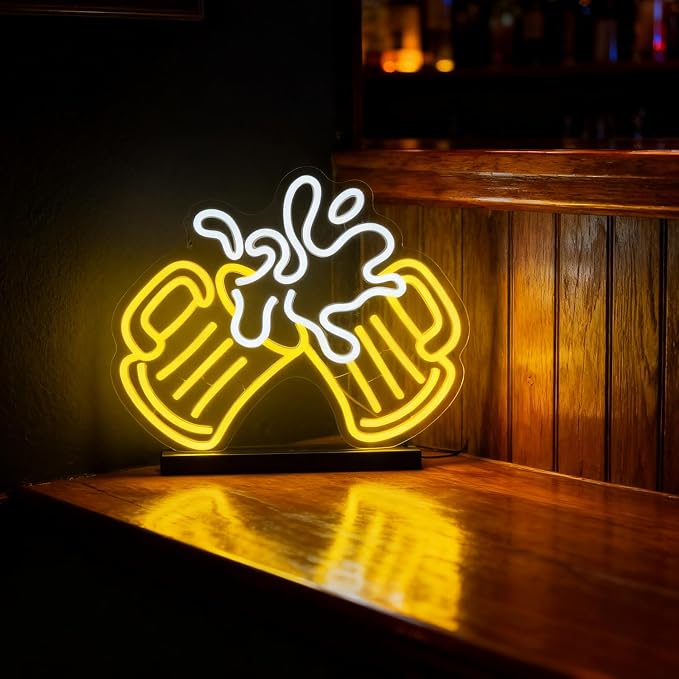Cheers Beer Neon Sign for Home Bar Pub Man Cave Wall Decor USB Powered | Dimmable Neon Bar Sign with Clinking Beer Mugs Foamy Splash Design for Bar Counter Tavern Brewery Lounge Garage Party Decor