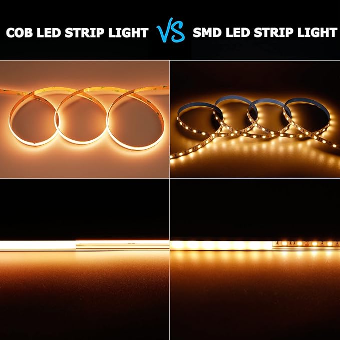 24V COB LED Strip Light Warm White 3000K 5M/16.4ft 2400LEDs 4500Lm Uniform Glow CRI 93+ Flexible IP20 Not Waterproof LED Tape Lights for DIY Cabinet Bedroom Kitchen Home Decor(No Power Supply)