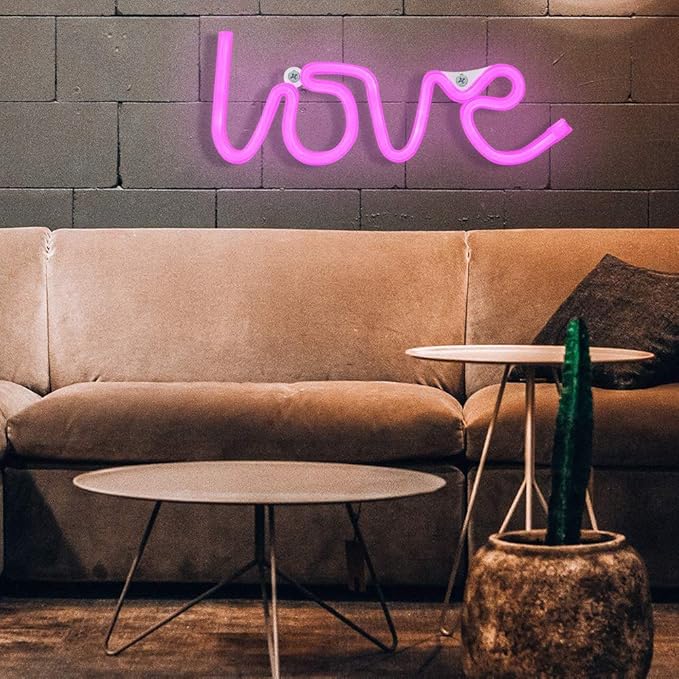 Neon Love Signs Light LED Love Art Dorm Decor Sign-Wall Decor-Table Decor for Valentine's Gift Girls Room Kids Room Living Room House Bar Pub Hotel Beach Recreational Battery or USB Powered Light