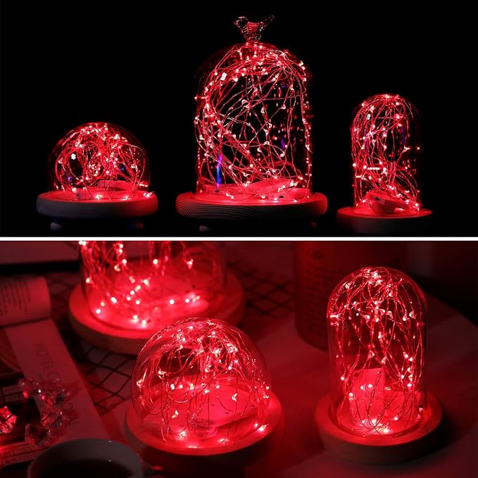 YKB 6 Pack Fairy Lights Battery Operated with 20 Mini LEDs on 6.6FT Copper Wire, Starry String Lights Powered by 2xCR2032(Incl) Batteries, for Wedding Holiday Halloween Christmas Decor Red