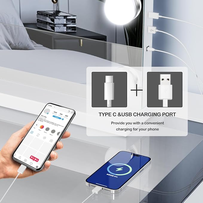 Gvnkvn Vanity Mirror with Lights, 32 x 24 Tabletop Hollyhood Makeup Mirror, Hollywood Lighted Mirror with 18 Dimmable LED Bulbs,3 Colors Modes,Touch Control,Metal Frame,