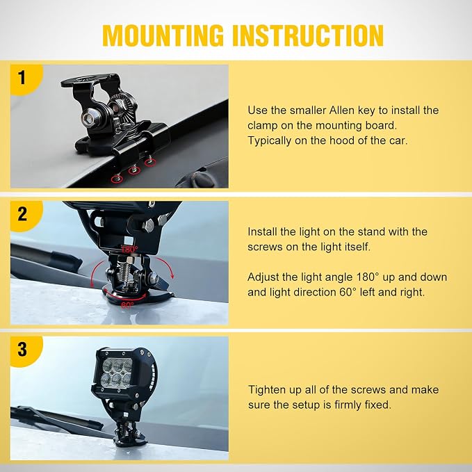 Nilight LED Light Bar Mounting Brackets Hood Work Lamp Mount Clamp Holder | 2PCS Universal Adjustable A Pillar Led Pod Light Mounts for Off-Road Truck SUV, Black