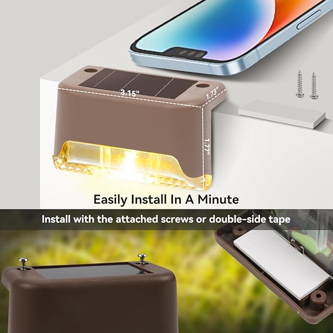 20 Pack Solar Stair Lights Outdoor Mini Waterproof LED Fence Lamp Outside Security and Decor Lighting for Step, Deck, Railing, Patio, Pool, Balcony, Retaining Wall, Patio, No Drill Instal (Warm White)