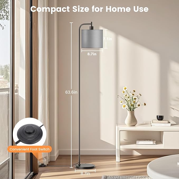 Floor Lamp for Living Room, Tall Standing Lamp with Linen Shade | Dimmable with Remote Control, 3 Color Temperatures, 9W LED Bulb Included, Ideal for Bedroom, Office and Reading Corner