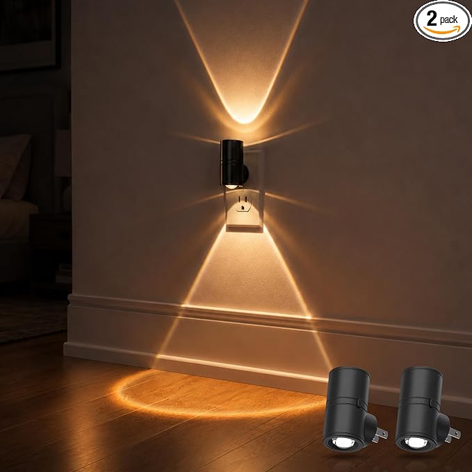 L LOHAS LED Night Lights Plug into Wall,Light Sensor, Projector Night Light | 2Pack,180°Rotating Nightlight,10/50/100LM Dimmable,Soft White,Dusk to Dawn,Ambient Lighting Mini for Bathroom,Decor,Kids,Gift