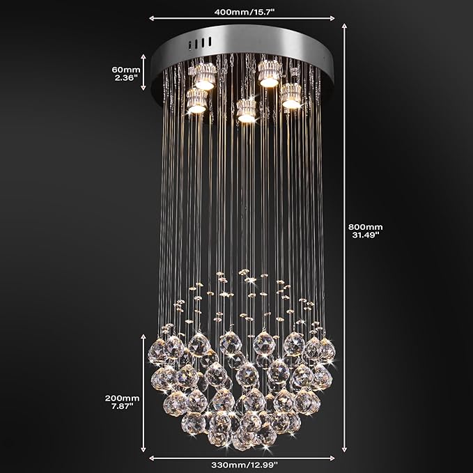 CLAIRDAI 15.7" Modern Crystal Raindrop Chandelier, Small Round Flush Mount Ceiling Light Fixture, Chrome Crystal Ceiling Light for Entryway, Dining Room, Bedroom, 5 x GU10 Bulbs Not Included
