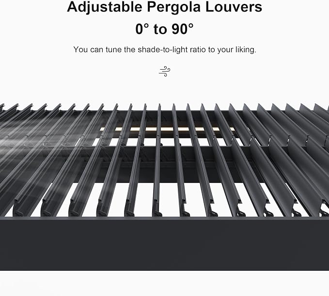 PURPLE LEAF Louvered Pergola 12' x 20' 94AS LED Strip Light 53mph Windproof | Rainproof Gutters, Two Adjustable Roofs, 53Mph Wind Resistant, Plus Hidden LED Strip Light System, Multiple Size Options