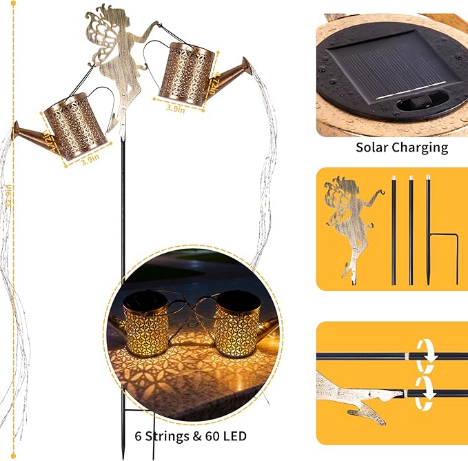 Solar Watering Can Light - Solar Yard Decorations Outdoor,Garden Decor Lights for Yard,IP65 Waterproof Hanging Lantern Lights,Outside Garden Flower Bed Decor Light for Moms Birthday 2PCS