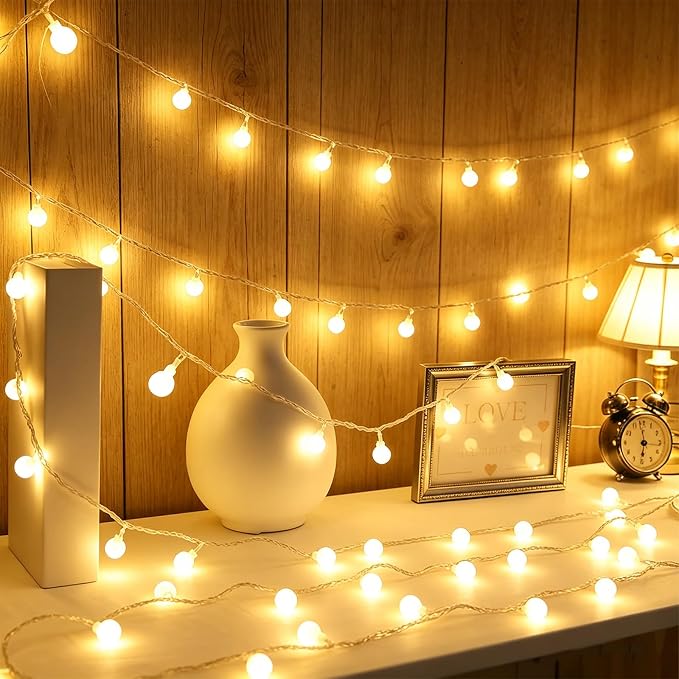 99FT 200LED Globe String Lights, Battery Powered Waterproof 8 Modes Hanging Fairy Lights with Remote for Patio Garden Holiday Tree Yard Party Wedding Indoor Outdoor Decor, Warm White