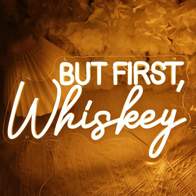 SYLHOME But First Whiskey Led Neon Light Sign Home Bar Home Bedroom Pub Wall Sign Decor Wedding Birthday Christmas Party Backdrop 15.75" X 8.82" USB