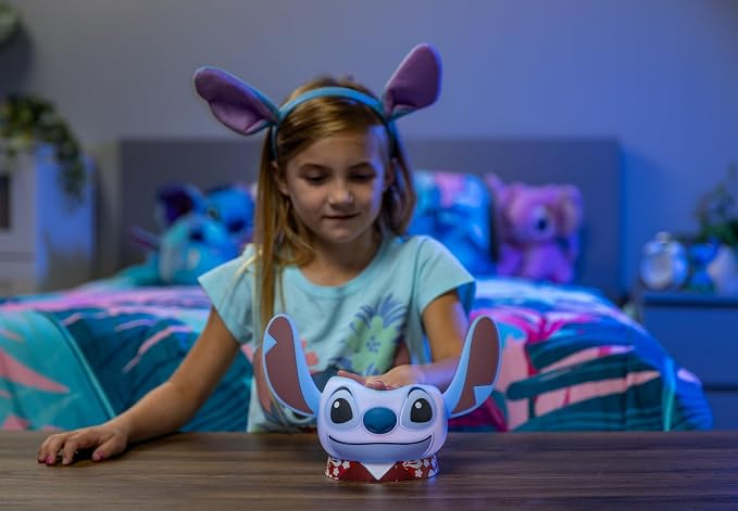 Disney Squish'ems Lilo & Stitch Night Light for Kids, Soft Silicone | Dimmable Kids Bedside Lamp, Light for Kids Room, Bedroom, and Playroom, USB Powered with AAA Battery Option