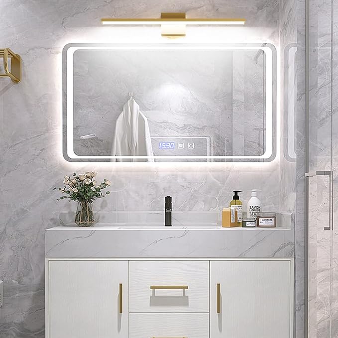 Ralbay 24inch Modern Gold Bathroom Vanity Light Frosted Aluminum Modern LED Gold Bathroom Light Fixtures White Light 6000K