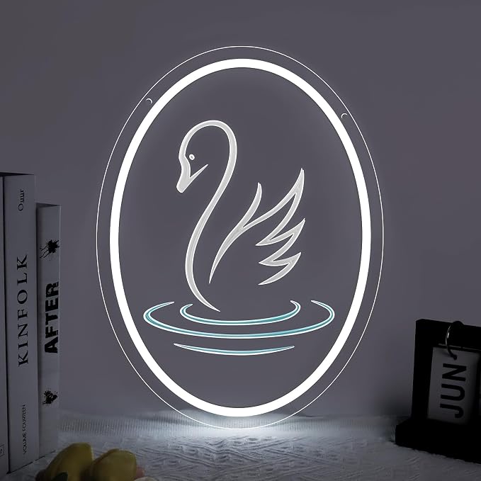 Swan Neon Sign, 3D Carved Acrylic LED Neon Light for Wall Decor, Dimmable White Swan Night Light USB Powered 5V, Aesthetic Bedroom Decor for Girls Room, Kids Room, Party Decoration, Gift 15.7" × 11.8"