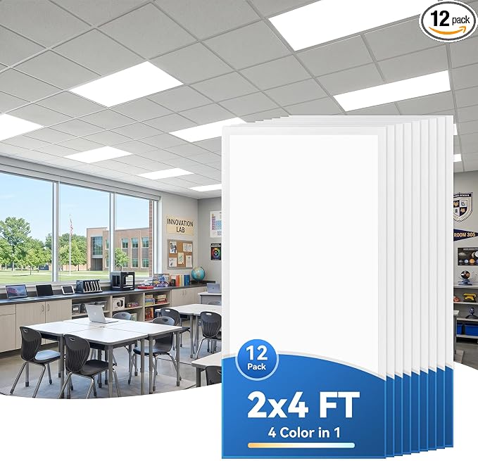 CycevSun 2x4 LED Drop Ceiling Flat Panel Light, 40/50/60W Options, 12-Pack | 4CCT 3000K 4000K 5000K 6000K Switchable, 0-10V Dimmable, 100-277V, ETL, 5-Year Service, Office, Warehouse, Garage, Commercial