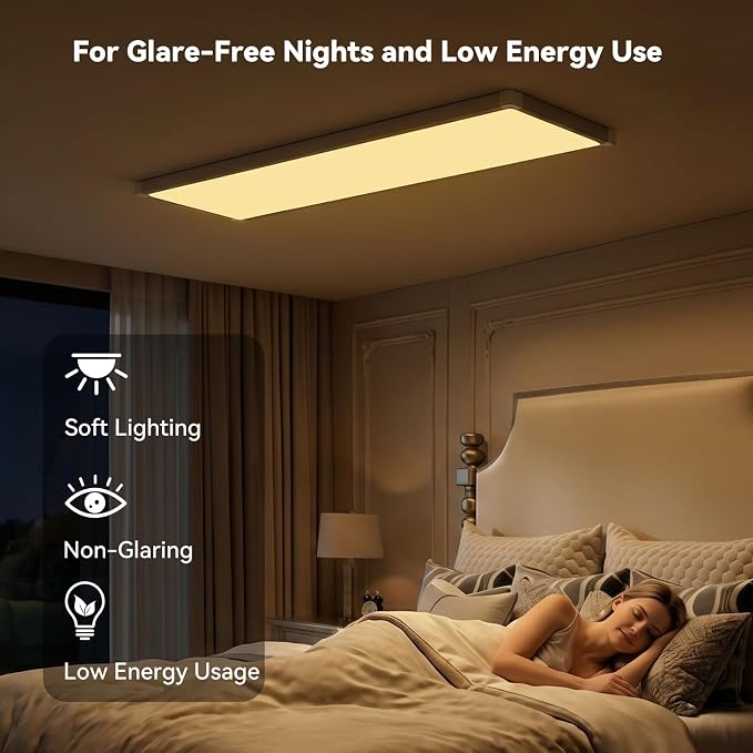 AIKVSXER 18PCS 1x4 LED Flat Panel Light Surface Mount with Wireless Switch | App Control, Night Mode, 50W 5500LM, 3000K/4000K/6500K, Ultra-Thin LED Light for Office Home,120-277V - White