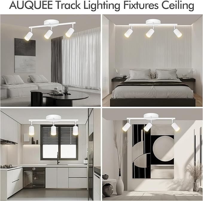 3 Light Track Lighting Fixtures Ceiling, 12W/2700K White Track Lighting with Acrylic Lampshade & Rotatable Light Heads, 20000hrs Lifespan, Modern LED Track Lights Ceiling for Kitchen/Hallyway