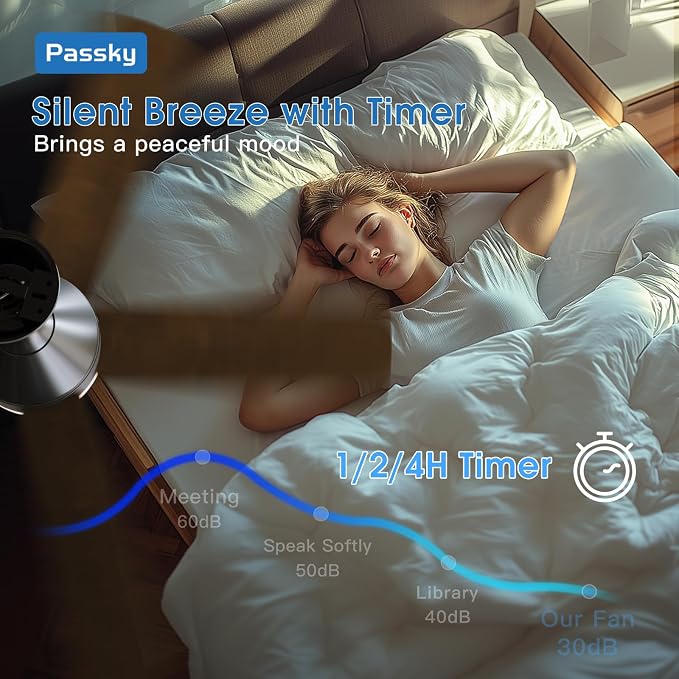 Passky 42 Inch Black Sleek Ceiling Fans with Lights, Remote Control | 3-color dimmable light, quiet reversible DC motor, easy install, memory, Timer, bedroom, covered outdoor areas