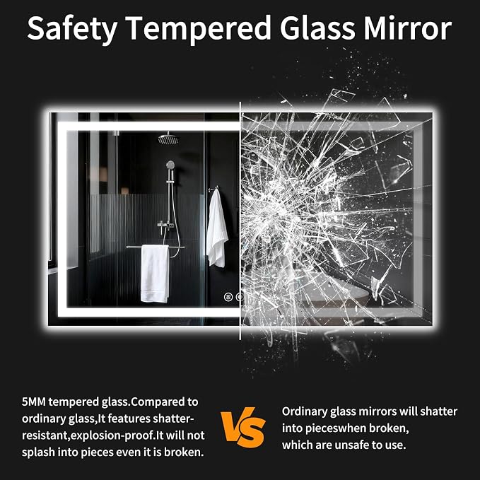 LED Bathroom Mirrors 36"x60" Bathroom Mirror with Lights for Wall, Backlit + Front Lit, 3 Colors, Anti-Fog, Dimmable Brightness for Vanity,Bathroom, Entryway, Living Room