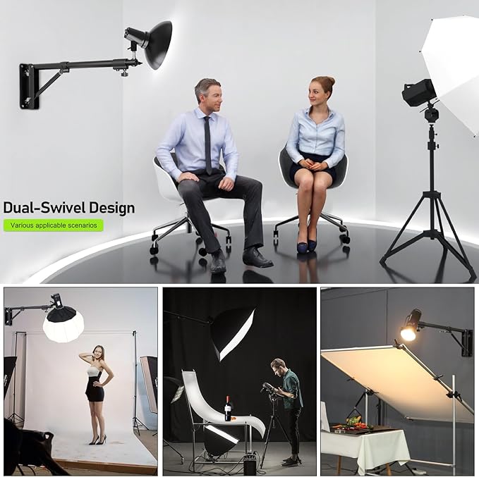 Ring Light Mount - Wall Mount Triangle Boom Arm， 4.3ft/130cm Wall Stand Tirpod Support 180°Flexible Rotation for Studio Video Light, Monolight, Photography, Softbox, Reflector (4.3Ft)
