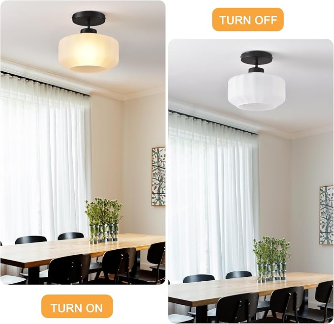 Industrial Black Matte Light Fixtures Ceiling Mount, with Frosted Glass Shades Semi Flush Mount Ceiling Light, for Hallway Fixtures Kitchen, Foyer