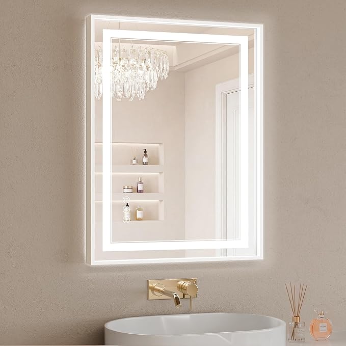 22"x30" LED Bathroom Mirror with Lights, Front & Backlit, Anti-Fog | Lighted Mirror with Aluminum Frame, Dimmable, 3 Color Temperature, CRI 90+, Touch Control with Memory