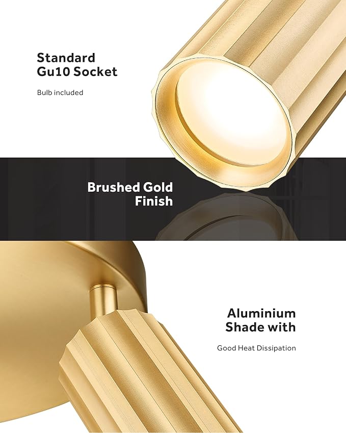 FEMILA Brushed Gold Round Track Lighting Fixtures Ceiling, 3 Light Track Lighting Fixtures with 3000K GU10 Bulbs, Track Lights for Kitchen, Hallway, Living Room, Office, 4FS109F-3 BG