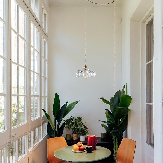 XZHGCEE Plug in Pendant Light Hanging Lamp: Kitchen Pendant Lighting Clear Glass Pendant Light, Pendant Lights for Kitchen Island, Bedroom, Dining Room, Living Room, E26 No Bulb