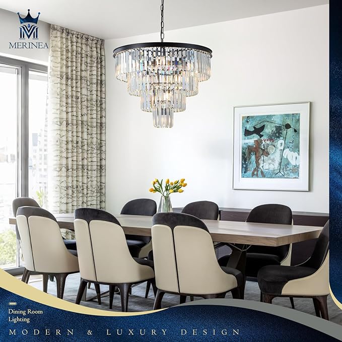 Black Crystal Chandeliers 12 Lights Luxury 24" Round Chandelier 4-Tier Modern Ceiling Pendant Light Fixture K9 Crystal Lighting for Living Room Dining Room Staircase Foyer