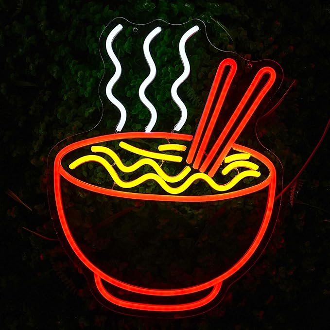 Ramen Neon Sign for Wall Decor Noodle LED Neon Lights Dimmable Food Noodle Light Up Signs LED Neon Signs for Japanese Resturant Home Bar Kitchen Room Cafe Decorction(16.5"*12.9")