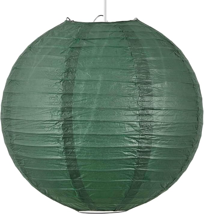 12 Inch Plug-in Paper Lantern Green Pendant Light, Rice Paper Lamp | Japanese Wabi-Sabi Light, 4.5M/15FT Adjustable Cord, E26 Socket, Soft Diffused Light for Bedroom, Dining Room & Cafe Decor